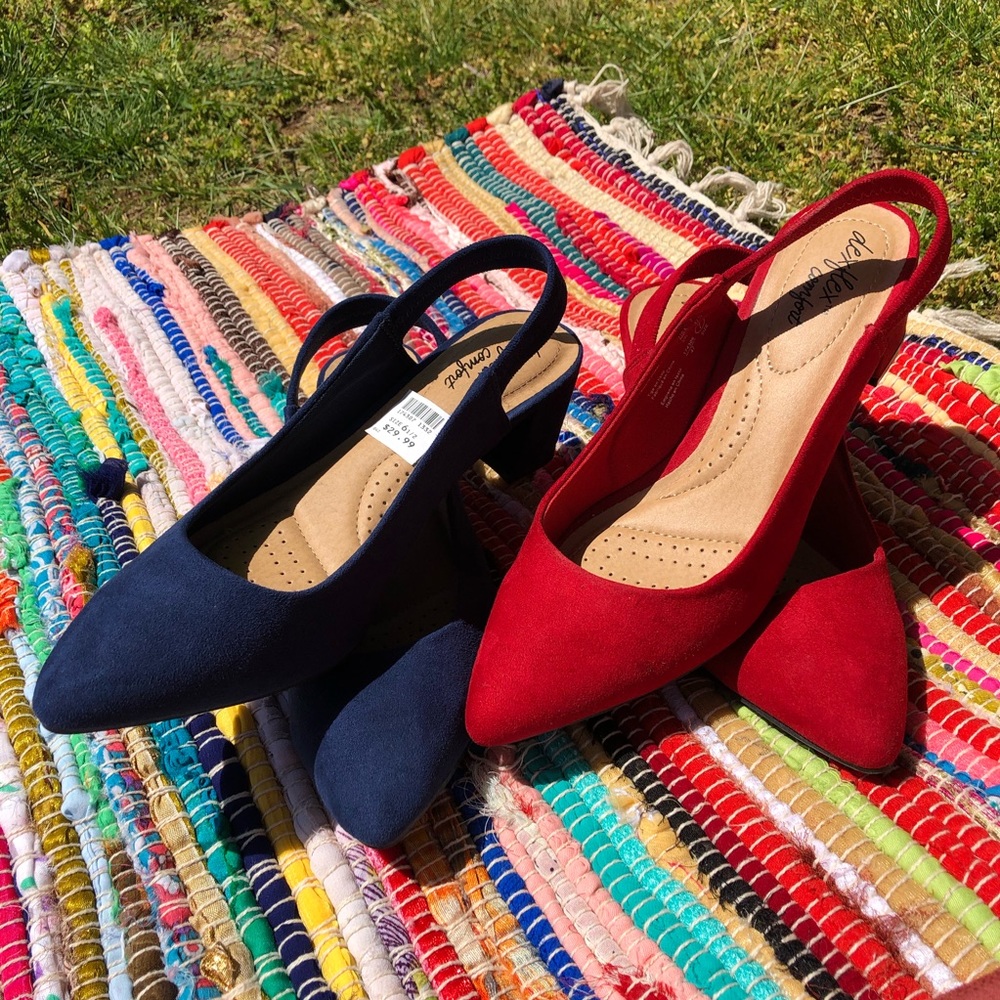 Red & Blue Short Heeled Shoes